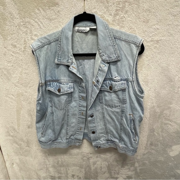 Lerner vintage denim jean jacket vest grunge distressed women’s medium light - Picture 4 of 8